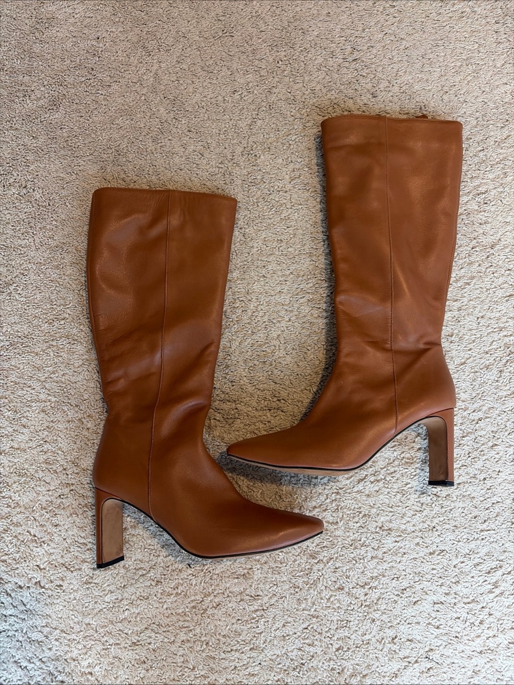 Anthropologie Angel Alarcon Brown Tan Leather Knee High Heel Boots Size 41/10